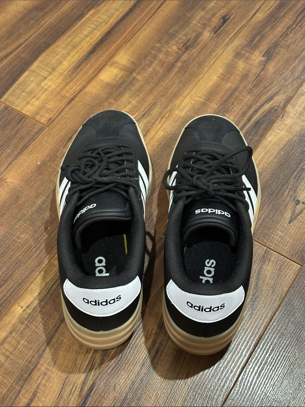 adidas Black and White Platform Sneakers with Gum Sole - Picture 2 of 5